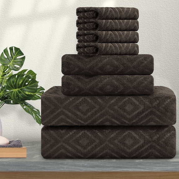 Jessy Home Brown Bath Towel set of 8, 2 Oversized Bath Towels, 2 Hand Towels, 4 Washcloths-600 GSM Soft Towel Set