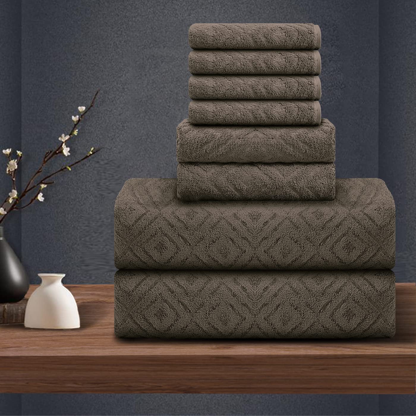 Jessy Home Brown Bath Towel set of 8, 2 Oversized Bath Towels, 2 Hand