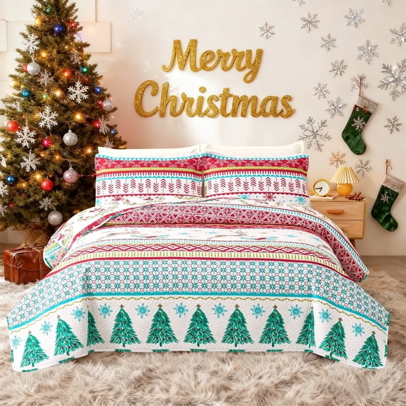Jessy Home Christmas Quilt Set Queen/Full Size Rustic Holiday Bedding ...