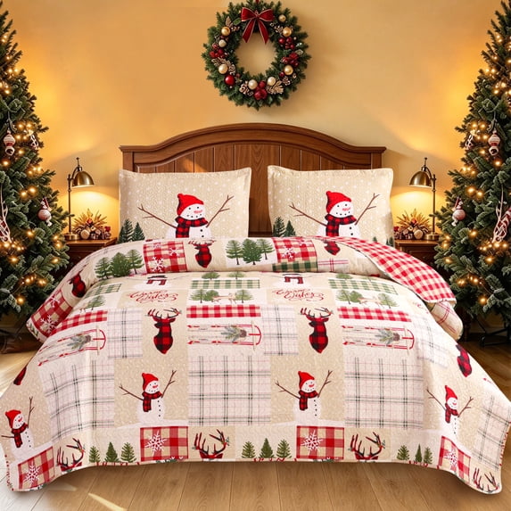 Jessy Home Christmas Quilt Set Twin Size Rustic Holiday Bedding Set ...