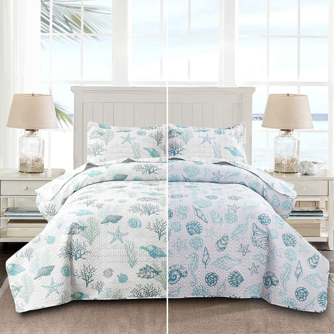 Homthreads Beach Days Quilt Set King Quilt (106x92in.) + Two King