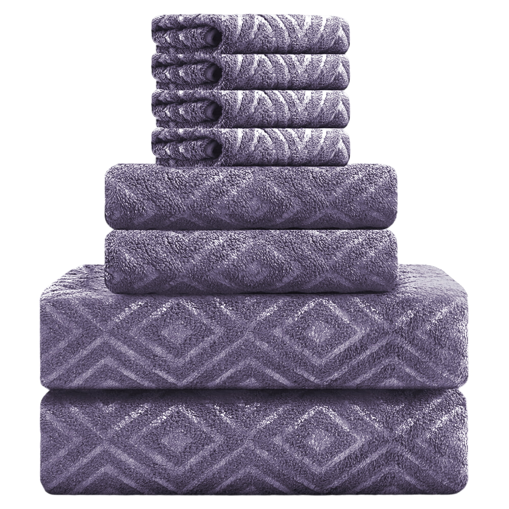 Jessy Home Dark Purple Bath Towel set of 8, 2 Oversized Bath Towels, 2 Hand Towels, 4 Washcloths-600 GSM Soft Towel Set