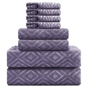 Jessy Home Dark Purple Bath Towel set of 8, 2 Oversized Bath Towels, 2 Hand Towels, 4 Washcloths-600 GSM Soft Towel Set