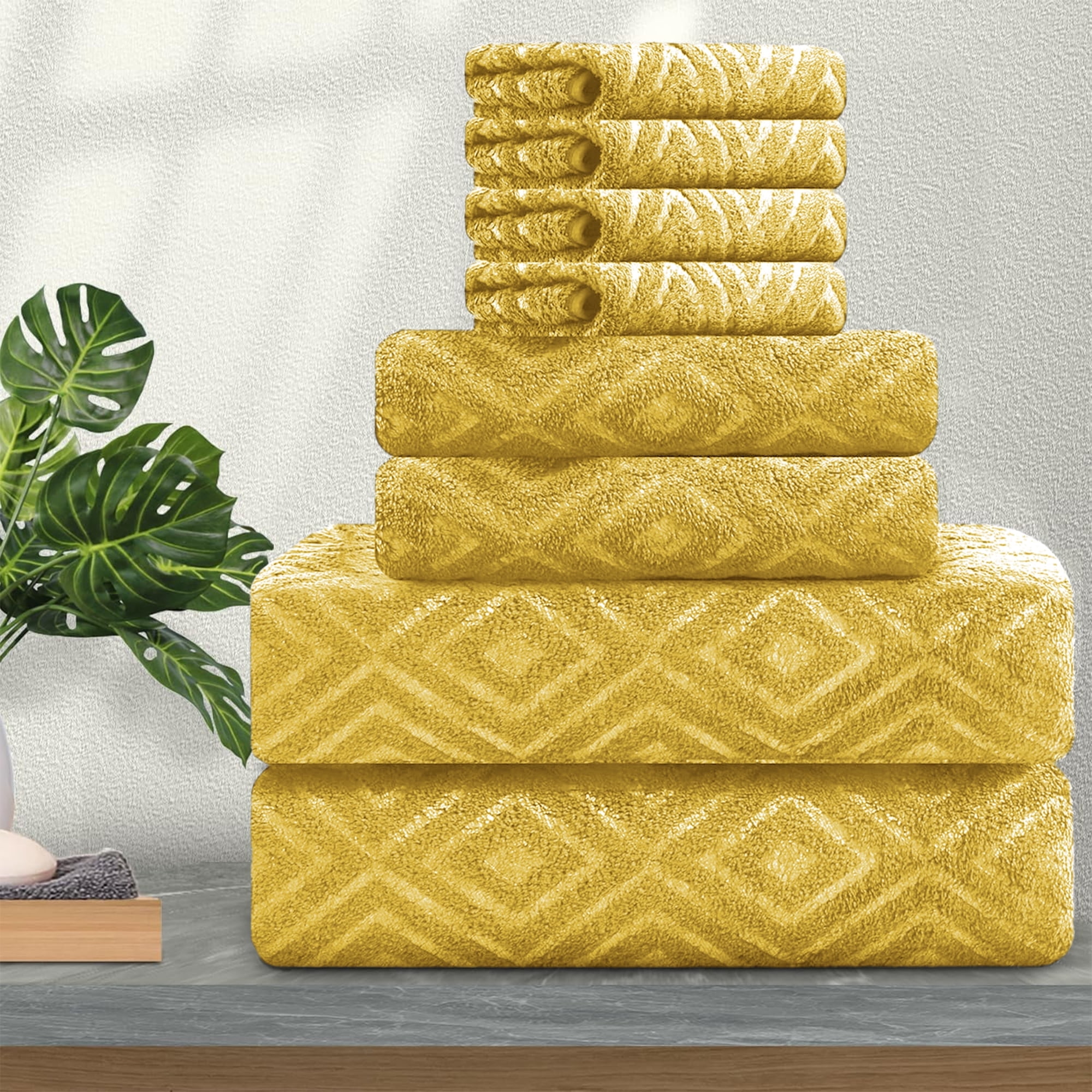 Jessy Home Dark Yellow Bath Towel set of 8, 2 Oversized Bath Towels, 2 Hand Towels, 4 Washcloths-600 GSM Soft Towel Set - Walmart.com