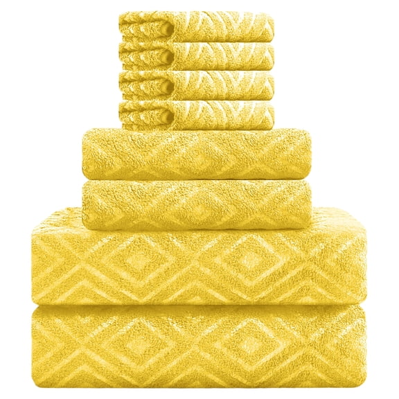 Jessy Home Dark Yellow Bath Towel set of 8, 2 Oversized Bath Towels, 2 Hand Towels, 4 Washcloths-600 GSM Soft Towel Set