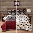 thumbnail image 1 of Jessy Home Deer Bear Quilt King Rustic Lodge Bedspread Red Black Microfiber Coverlet Set, 1 of 8