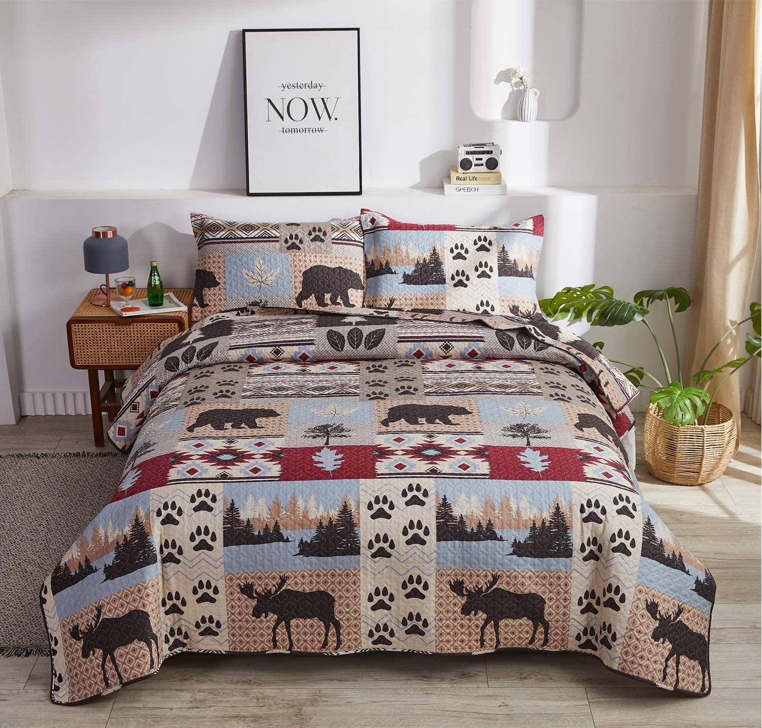 Jessy Home Deer Bear Quilt Queenfull Size Rustic Lodge Bedding