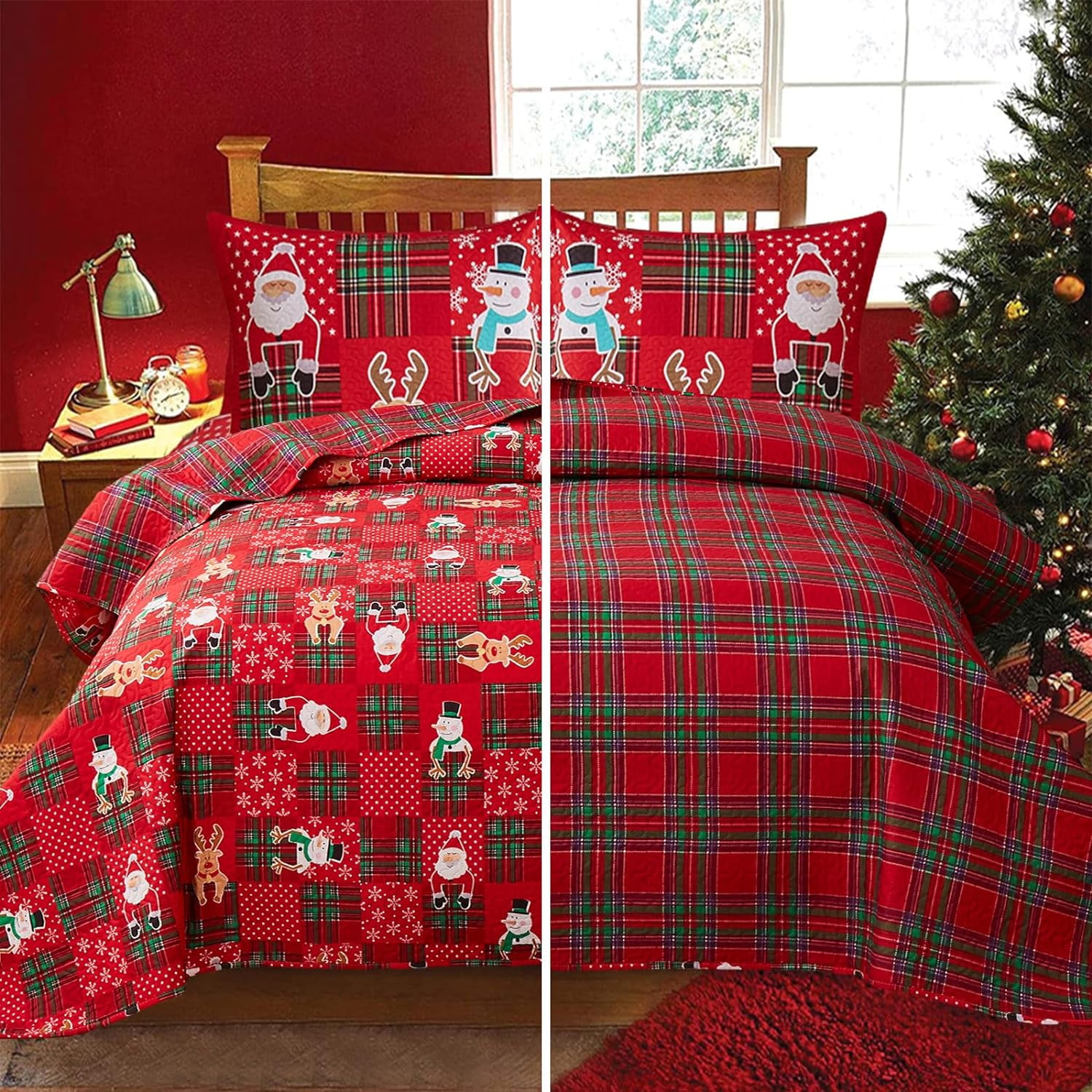 Jessy Home Elk Twin Size Red Quilt Snowflake Christmas Holiday