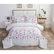 Jessy Home Floral Quilts Queen/Full Purple Lilac Flower Bedding Microfiber Bedspread Set