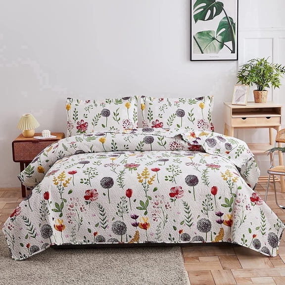 Jessy Home Flower Bedding Multicolor Microfiber Quilt, Queen - Reversible