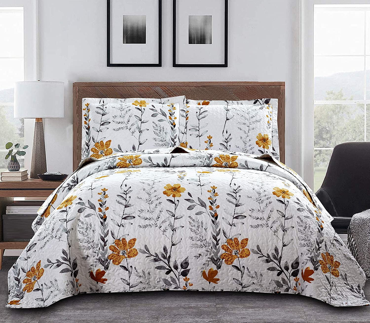 Jessy Home Fresh Botanical Floral Full/Queen Size Quilt Spring Bedding