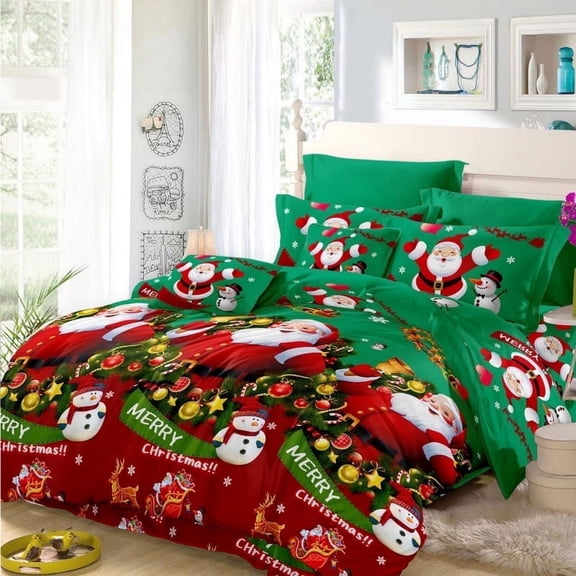 Jessy Home Christmas Duvet Cover Set King Size Christmas Bedding Microfiber Green Santa Claus Xmas Duvet Cover Christmas Gifts