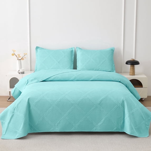 Jessy Home Twin Size Quilts Apple Green Lightweight Geometric Microfiber Bedspread Coverlet Set