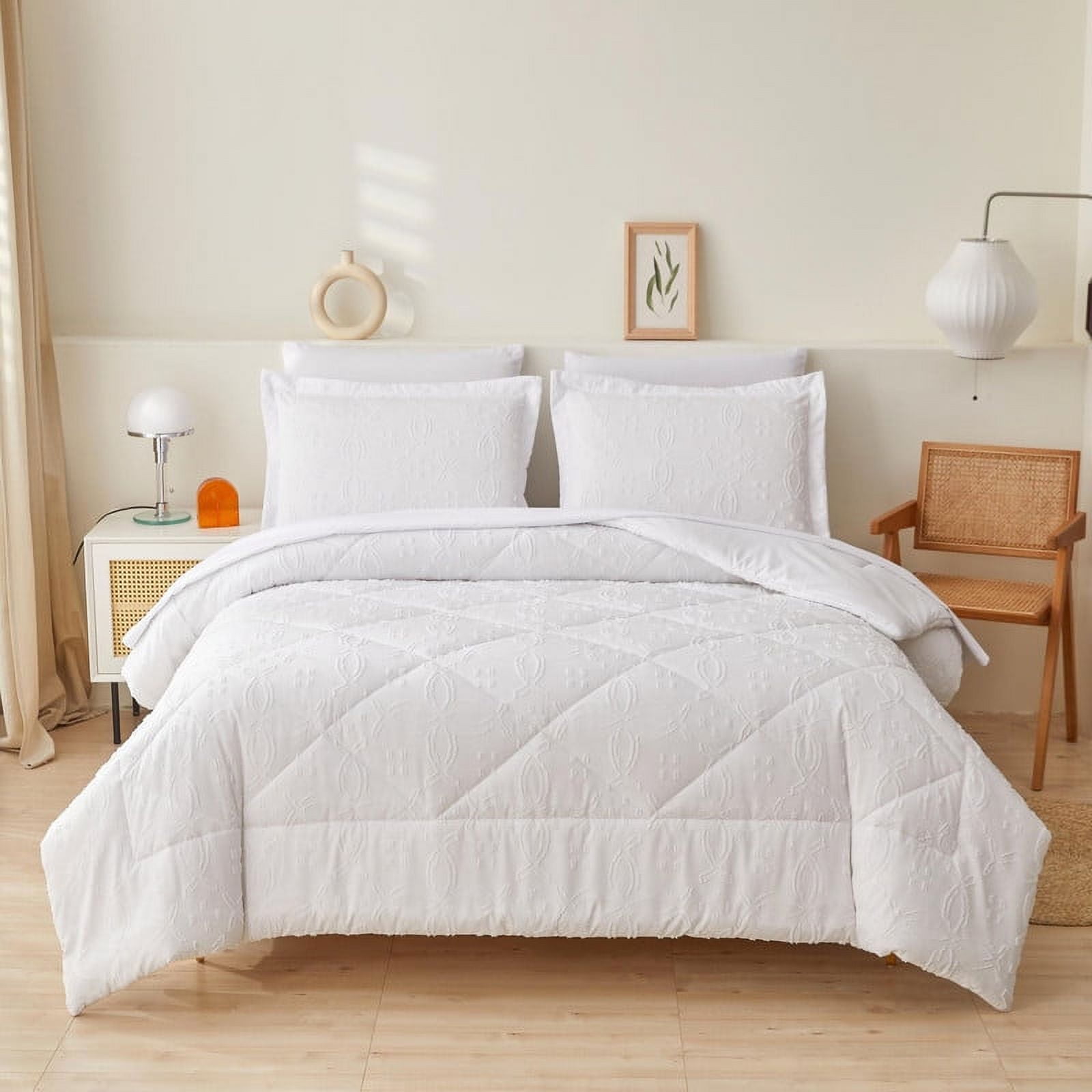 Jessy Home King Comforter Set 7 Pieces White Patchwork Bedding Set King Bed in a Bag with Flat Sheet and Fitted Sheet Pillowcases Shams Shop 2024 Deals Walmart