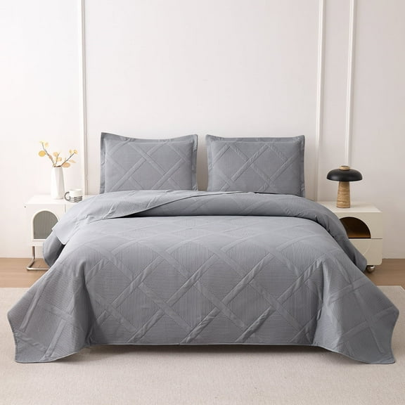 Jessy Home King Size Quilts Gray Lightweight Microfiber Floral Bedspread Coverlet Set
