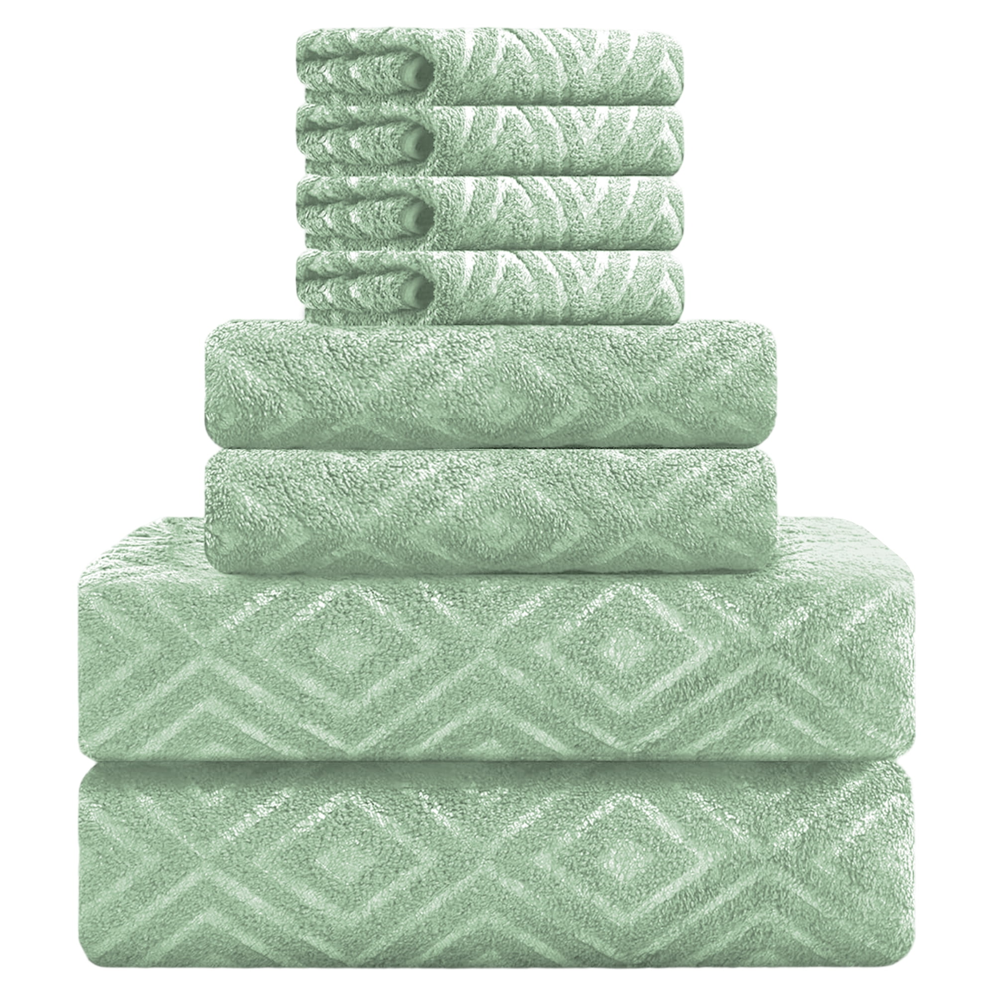 Jessy Home Light Green Bath Towel set of 8, 2 Oversized Bath Towels, 2 Hand Towels, 4 Washcloths-600 GSM Soft Towel Set