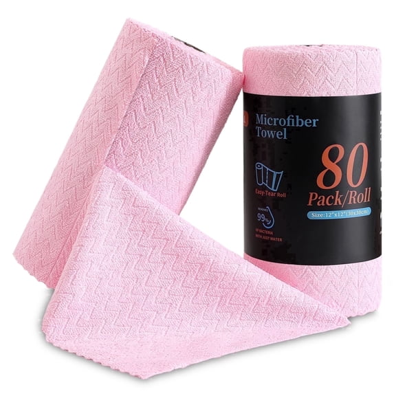 Jessy Home 80 Pack Textured Microfiber Clean Cloth Roll,Tear Away 12"x12" Reusable Paper Towel Lint Free Rags & Durable Dish Cloth, Absorbent Shop Towels for Kitchen,Car,Window