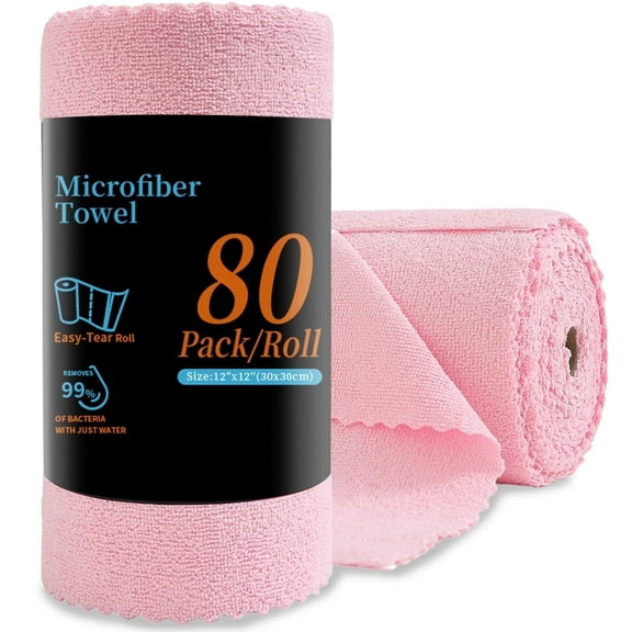 80 Pack Cleaning Cloth Roll Reusable Paper Towels 12"×12" Tear Away Cloth, Microfiber Towels for Cars, Wash Cloths, Lint Free Rags for House, Kitchen,Window,Cleaning Supplies