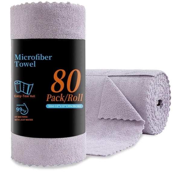 80 Pack Cleaning Cloth Roll Reusable Paper Towels 12"×12" Tear Away Cloth, Microfiber Towels for Cars, Wash Cloths, Lint Free Rags for Kitchen,Window,Cleaning Supplies