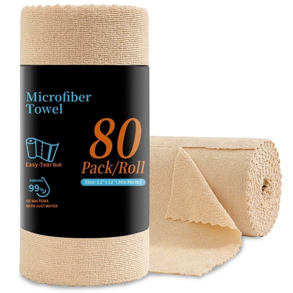80 Pack Cleaning Cloth Roll Reusable Paper Towels 12"×12" Tear Away Cloth, Microfiber Towels for Cars, Wash Cloths, Lint Free Rags for House, Kitchen,Window,Cleaning Supplies
