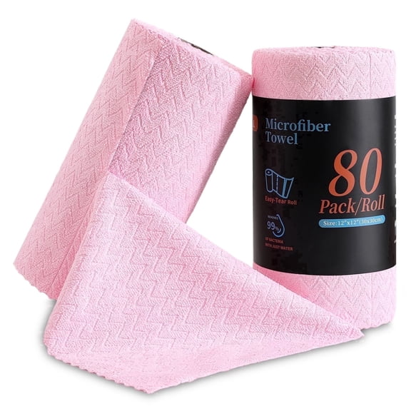 Jessy Home 80 Pack Textured Microfiber Clean Cloth Roll,Tear Away 12"x12" Reusable Paper Towel Lint Free Rags & Durable Dish Cloth, Absorbent Shop Towels for Kitchen,Car,Window
