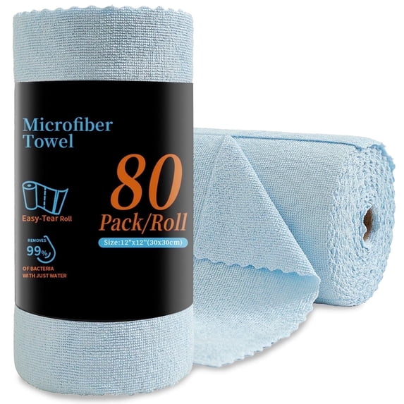 80 Pack Cleaning Cloth Roll Reusable Paper Towels 12"×12" Tear Away Microfiber KitchenTowels, Durable Wash Cloths, Lint Free Rags for House, Kitchen,Window,Cleaning Supplies