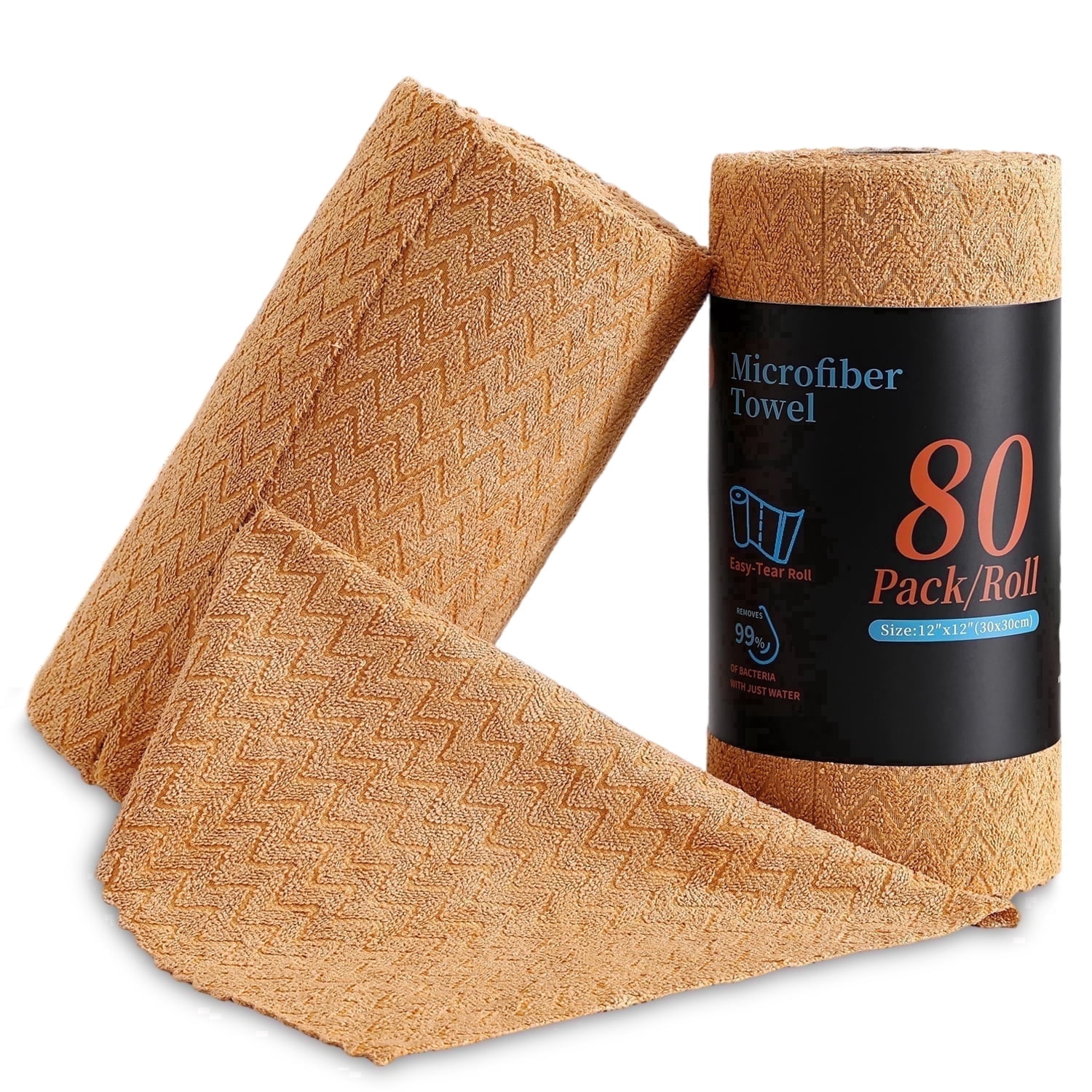 Jessy Home 80 Pack Textured Microfiber Clean Cloth Roll,Tear Away 12"x12" Reusable paper towel Lint Free Rags & Durable Dish Cloth, Ultra Absorbent Shop Towels for Kitchen,Car,Window