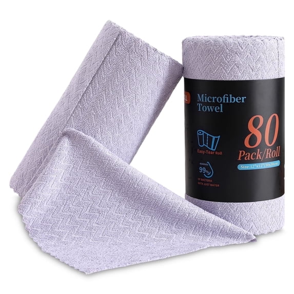 Jessy Home 80 Pack Textured Microfiber Clean Cloth Roll,Tear Away 12"x12" Reusable Paper Towel Lint Free Rags & Durable Dish Cloth, Ultra Absorbent Shop Towels for Kitchen,Car,Window