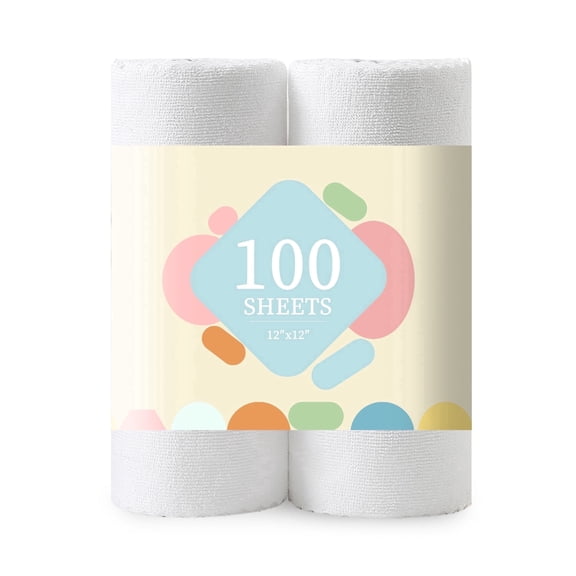 Jessy Home 2 Rolls Cleaning Cloth, 100 Sheets Reusable Paper Towels, 12"x12" Lint Free, Absorbent & Scratch Free Microfiber Towels for Kitchen