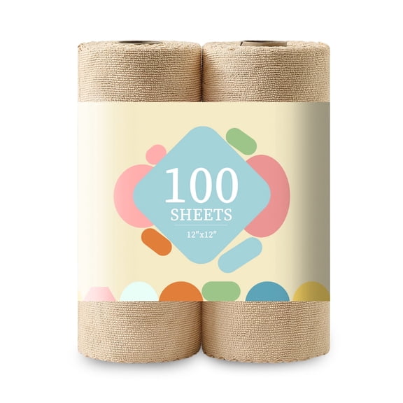 Jessy Home 2 Rolls Cleaning Cloth, 100 Sheets Reusable Paper Towels, 12"x12" Lint Free, Absorbent & Scratch Free Microfiber Towels for Kitchen