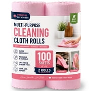 Jessy Home 2 Rolls Cleaning Cloth Pink, 100 Sheets Reusable Paper Towels, 12"x12" Lint Free, Absorbent & Scratch Free Microfiber Towels for Kitchen