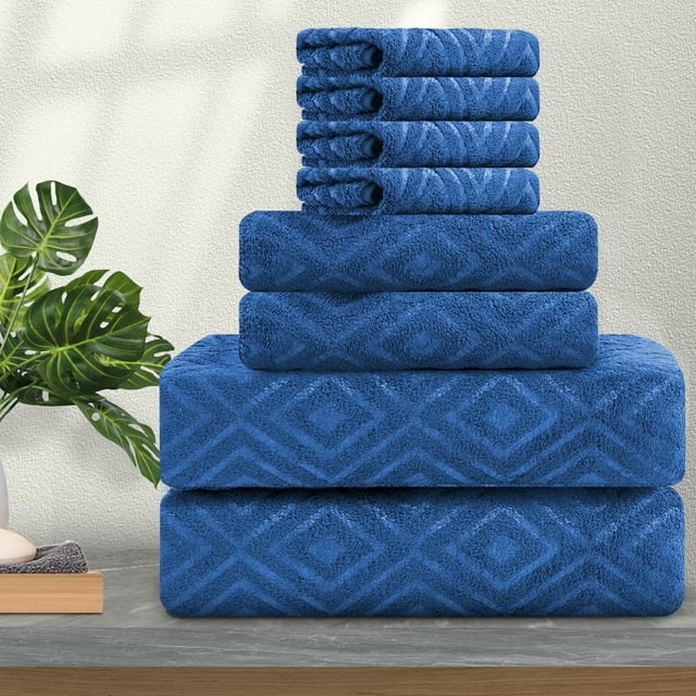 Jessy Home 8-Pc Navy Blue Bath Towel Set, 2 Oversized, 2 Hand Towels, 4 ...