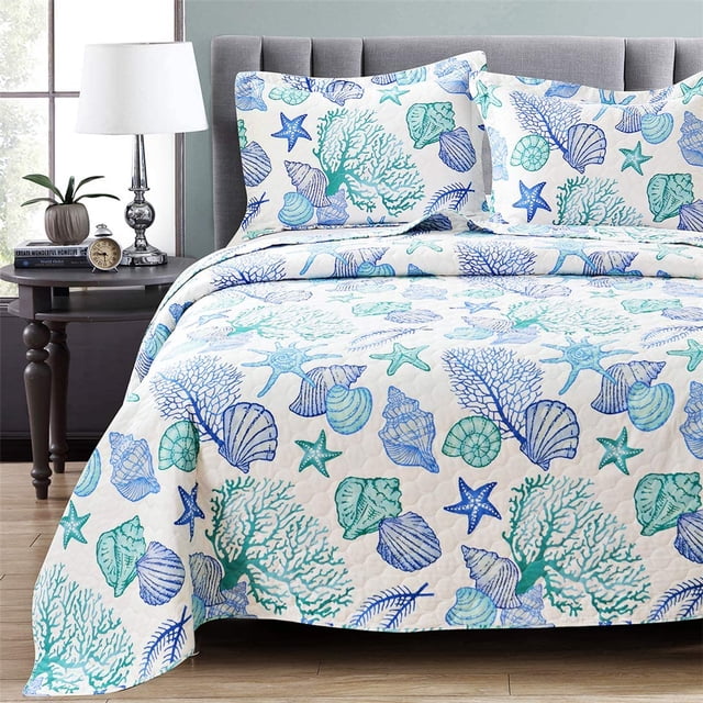 Jessy Home Full/Queen Size Nautical Beach Theme Quilt, Blue Ocean ...