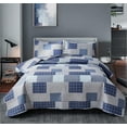 thumbnail image 1 of Jessy Home Patchwork Bedspread Set Twin Size Grey Blue Plaid Quilt Microfiber Coverlet, 1 of 7