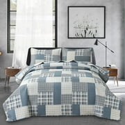 Jessy Home Queen/Full Size Plaid Bedspread Coverlet Buffalo Plaid Patchwork Quilt Navy Blue Bedding