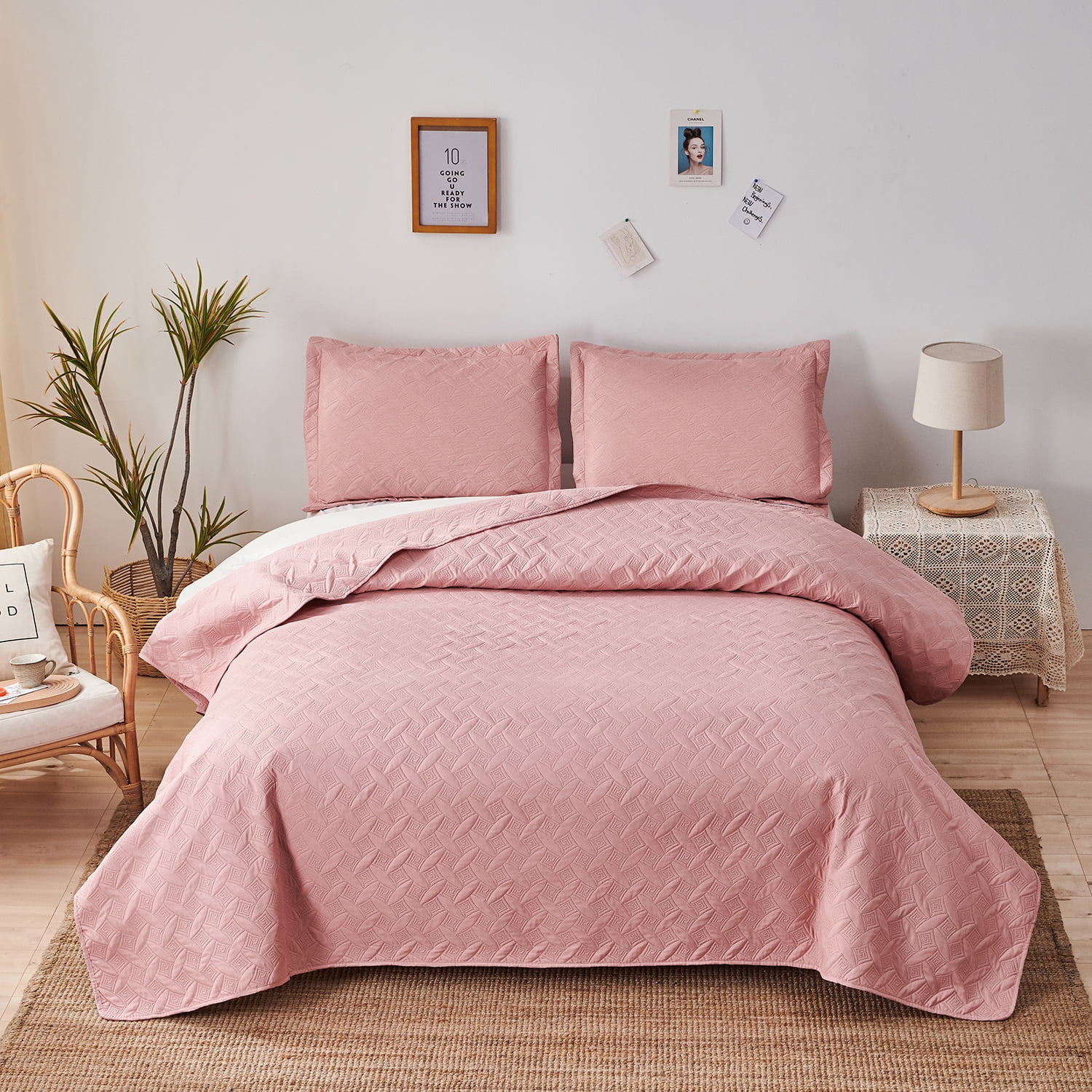 Jessy Home Pink Quilt King Size Floral Bedspread Microfiber Bedding