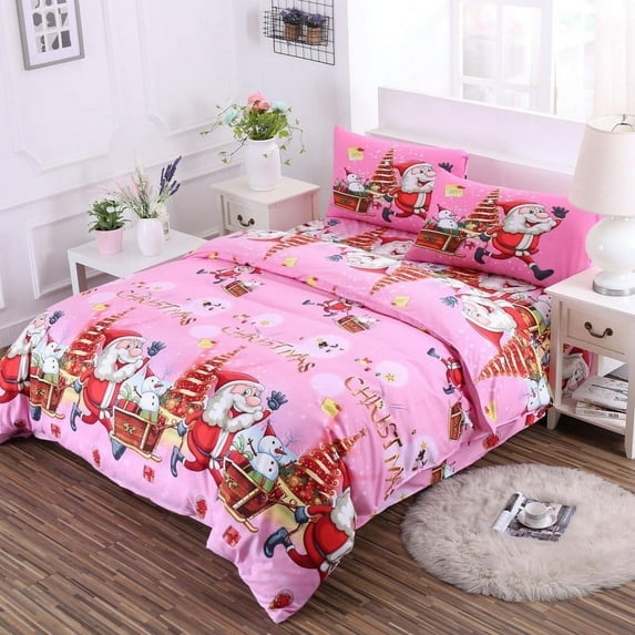 Jessy Home Christmas Duvet Cover Set Twin Size Christmas Bedding Microfiber Pink Santa Claus Xmas Duvet Cover Christmas Gifts
