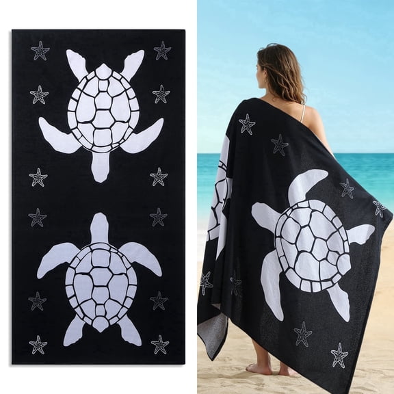 Jessy Home 4 Pack Oversized Beach Towels Set Sea Turtle 40x70 Inches Black White Large Towel Super Absorbent Quick Dry towels for Pool