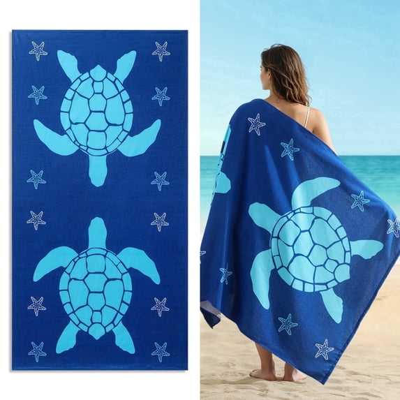 Jessy Home 4 Pack Oversized Beach Towels Set Sea Turtle 40x70 Inches Green Navy Blue Large Towel Super Absorbent Quick Dry towels for Pool