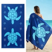 Jessy Home 4 Pack Oversized Beach Towels Set Sea Turtle 40x70 Inches Green Navy Blue Large Towel Super Absorbent Quick Dry towels for Pool