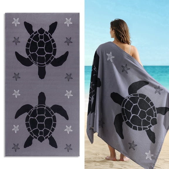 Jessy Home 4 Pack Oversized Beach Towels Set Sea Turtle 40x70 Inches Grey Black Large Towel Super Absorbent Quick Dry towels for Pool