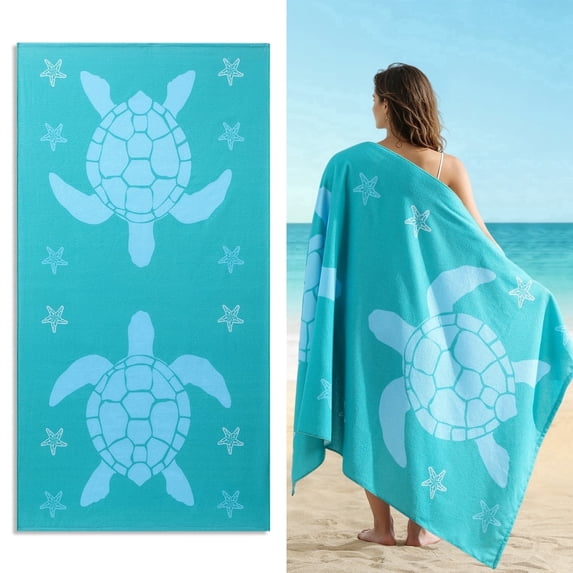 Jessy Home 4 Pack Oversized Beach Towels Set Sea Turtle 40x70 Inches Green Blue Large Towel Super Absorbent Quick Dry towels for Pool