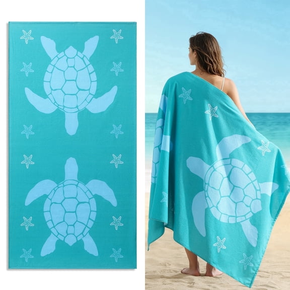 Jessy Home 4 Pack Oversized Beach Towels Set Sea Turtle 40x70 Inches Green Blue Large Towel Super Absorbent Quick Dry towels for Pool