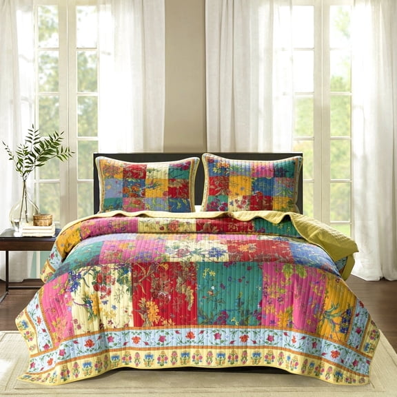 Jessy Home Queen/Full Patchwork Cotton Quilt Vintage Floral Flower Bedspread Coverlet