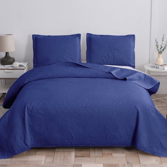 Jessy Home Queen/Full Size Navy Quilts Floral Microfiber Bedspread Coverlet Set