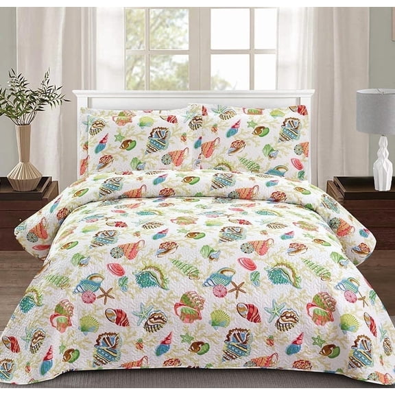 Jessy Home Quilt Full/Queen Ocean Bedspread Microfiber Bedding Lightweight Yellow Coverlet