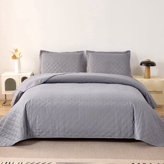 Jessy Home Gray Quilt Set King Size Lightweight Microfiber Bedspread Coverlet Set