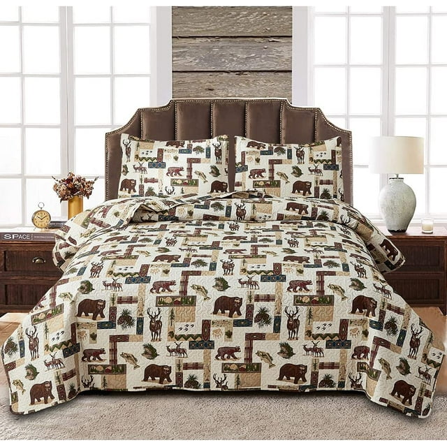 Jessy Home Quilt Set Twin Size Polyester Reversible Bedding Set 3 Piece