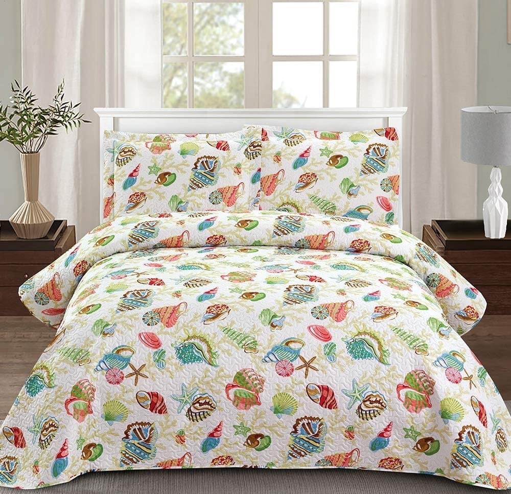 Jessy Home Quilt Twin Ocean Bedspread Microfiber Bedding Lightweight Yellow Coverlet