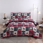 Jessy Home Red Plaid Quilt Twin Rustic Cabin Bedding Microfiber Bedspread Coverlet Set